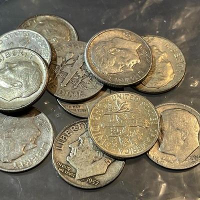$1.10 Face Value of 90% U.S. Silver Coins Circulated Condition as Pictured.