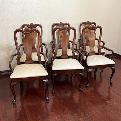 AMERICAN DREW ~ Six (6) Mahogany Queen Anne Style Captains Chairs ~ *Read Details