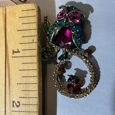 Metal Gallery Jewelry Rhinestone Brooch/Pin "Owl on a Branch" as Pictured.