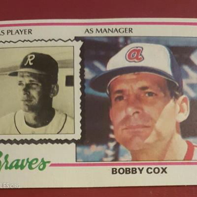 Braves Bobby Cox Vintage Baseball Card as Player and Manager