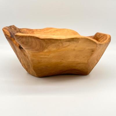 Hand Carved Wood Fruit Bowl & Tray
