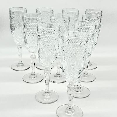 CRISTAL D'ARQUES-DURAND ~ Antique Clear (Knob Stem) ~ Set Of Ten (10) Champagne Flutes