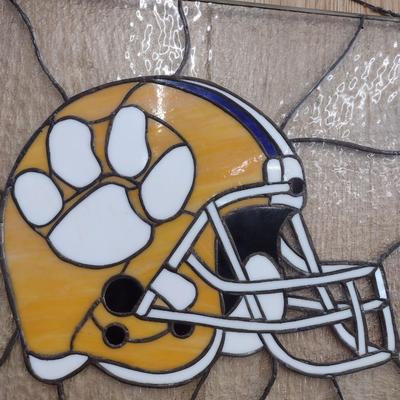 Clemson Tiger Stained Glass Football Helmet Window Art