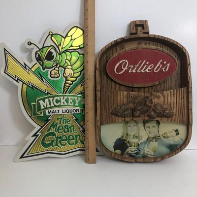 LOT 8A: Beer Lovers' Collection - Embosograph Display Mfg Co Mickey's Malt Liquor Sign, Ortliebs Sign, The Great American Beer Book,...