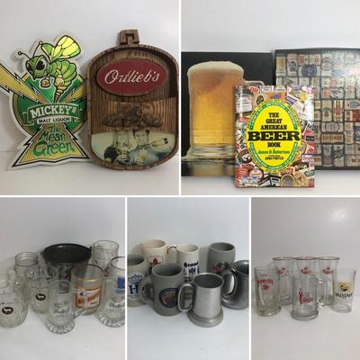 LOT 8A: Beer Lovers' Collection - Embosograph Display Mfg Co Mickey's Malt Liquor Sign, Ortliebs Sign, The Great American Beer Book,...