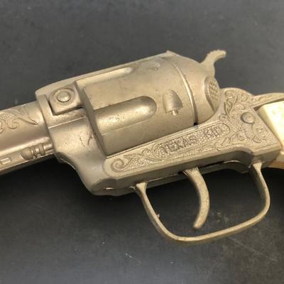 LOT 13A: Vintage Texan Jr Cap Gun, Vintage Multiple Toymakers Fort Tote A Way w/ Plastic Toys, Horse & Vintage Toy Pistol