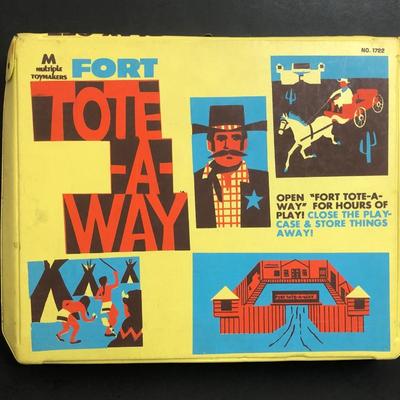 LOT 13A: Vintage Texan Jr Cap Gun, Vintage Multiple Toymakers Fort Tote A Way w/ Plastic Toys, Horse & Vintage Toy Pistol