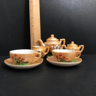 LOT 18A: Vintage Japanese Lusterware Child's Tea Set & Pink Shirts w/ Embroidery