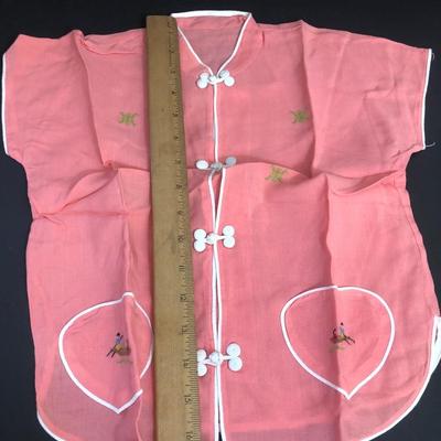 LOT 18A: Vintage Japanese Lusterware Child's Tea Set & Pink Shirts w/ Embroidery