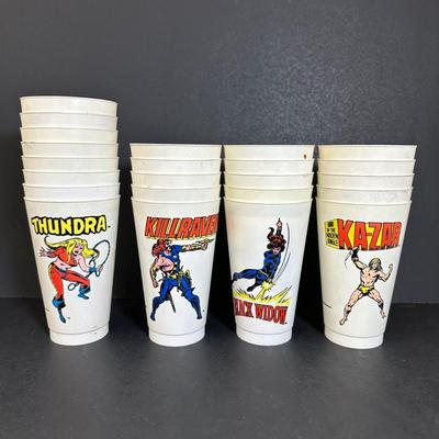 LOT 70A: Vintage 7/11 Slurpee Cup Marvel Comics Collection - Spider-Man, X Men, Fantastic 4 & More