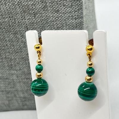 LOT 195J: Matching Malachite Necklace, Bracelet and Earrings Set & More