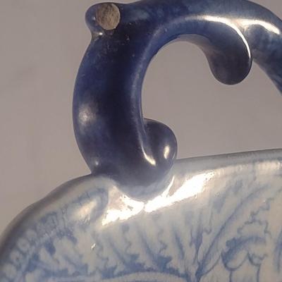 Antique Early 19th Century English Blue and White Davenport Ceramic Pierced Chestnut Basket and Underplate