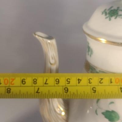 Herend Hand-Painted Porcelain Green Chinese Bouquet Three Piece Tea Set include Teapot, Sugar Bowl and Creamer