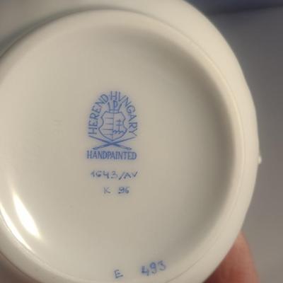 Herend Hand-Painted Porcelain Green Chinese Bouquet Three Piece Tea Set include Teapot, Sugar Bowl and Creamer