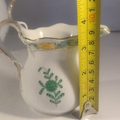 Herend Hand-Painted Porcelain Green Chinese Bouquet Three Piece Tea Set include Teapot, Sugar Bowl and Creamer