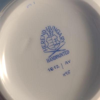 Herend Hand-Painted Porcelain Green Chinese Bouquet Three Piece Tea Set include Teapot, Sugar Bowl and Creamer