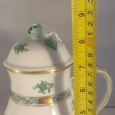 Herend Hand-Painted Porcelain Green Chinese Bouquet Three Piece Tea Set include Teapot, Sugar Bowl and Creamer