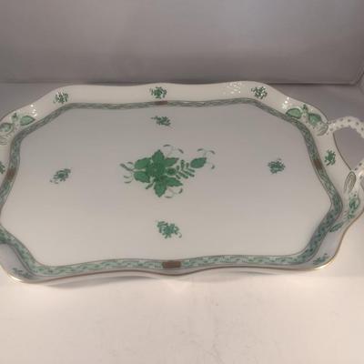 Herend Hand-Painted Porcelain Green Chinese Bouquet Tea Serving Tray