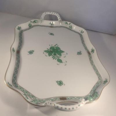Herend Hand-Painted Porcelain Green Chinese Bouquet Tea Serving Tray