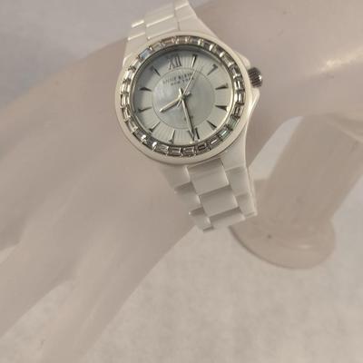 Anne Klein New York White Ceramic and Mother of Pearl Face Fashion Wristwatch (#11)