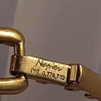 Vintage Napier Gold Tone and Faux Pearl Matching Bracelet and Necklace Set (#13)