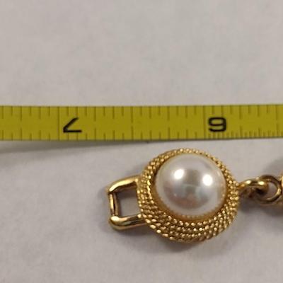 Vintage Napier Gold Tone and Faux Pearl Matching Bracelet and Necklace Set (#13)