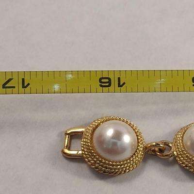 Vintage Napier Gold Tone and Faux Pearl Matching Bracelet and Necklace Set (#13)