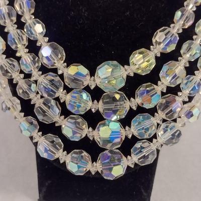 Vintage Aurora Borealis Four Strand Faceted Crystal Bead Necklace (#14)