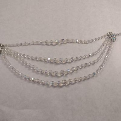 Vintage Aurora Borealis Four Strand Faceted Crystal Bead Necklace (#14)