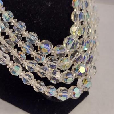 Vintage Aurora Borealis Four Strand Faceted Crystal Bead Necklace (#14)