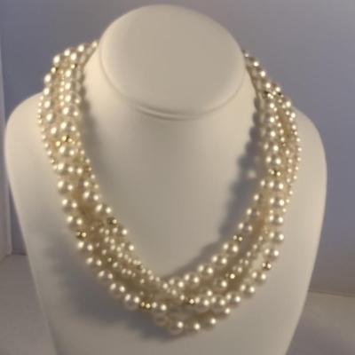 Mid Century Multi-Strand Faux Pearl Drape Necklaces and Hair Barrette (#15)