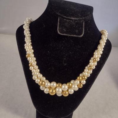 Mid Century Multi-Strand Faux Pearl Drape Necklaces and Hair Barrette (#15)