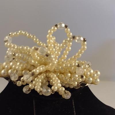 Mid Century Multi-Strand Faux Pearl Drape Necklaces and Hair Barrette (#15)