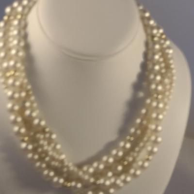 Mid Century Multi-Strand Faux Pearl Drape Necklaces and Hair Barrette (#15)