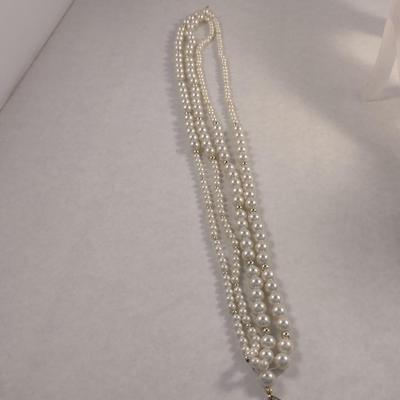 Mid Century Multi-Strand Faux Pearl Drape Necklaces and Hair Barrette (#15)