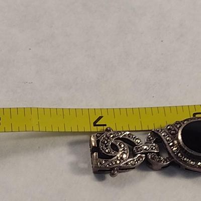 Vintage Marcasite Black Onyx Sterling Silver .925 Bracelet and Earring Set (#21)