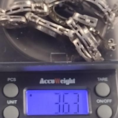 Vintage Marcasite Black Onyx Sterling Silver .925 Bracelet and Earring Set (#21)