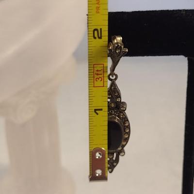 Vintage Marcasite Black Onyx Sterling Silver .925 Bracelet and Earring Set (#21)