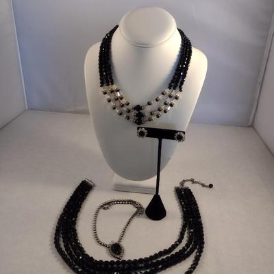 Three Beaded/Rhinestone Necklaces and Earrings (#22)