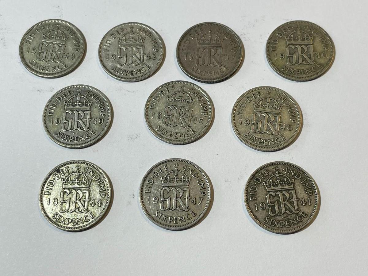 10 Different Date Great Britain Silver 6-Pence Circulated Condition ...