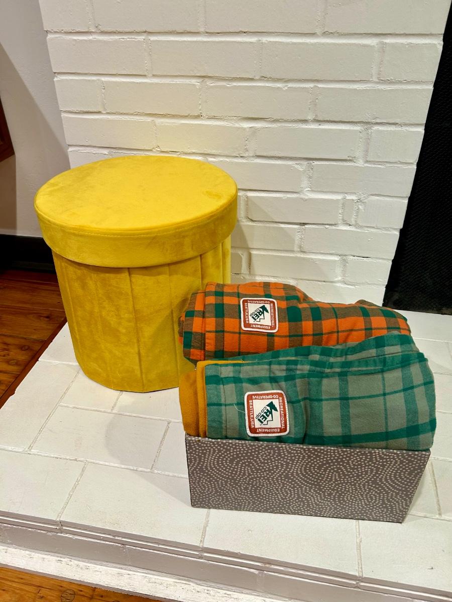 REI Blankets + Modern Stool Container (yellow)