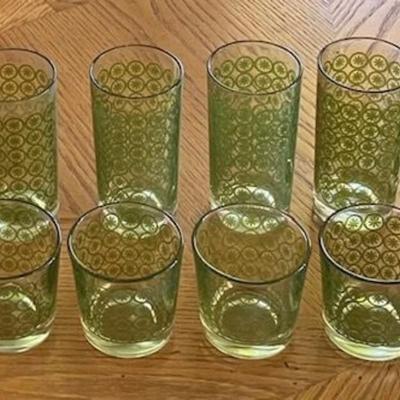 Twelve Vintage Green Bar Glasses