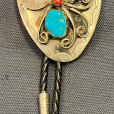 Sterling Silver Bolo Tie With Turquoise And Buffalo Nickel
