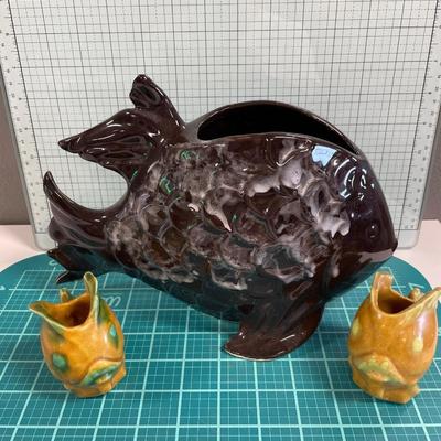 3 ceramic fish planters