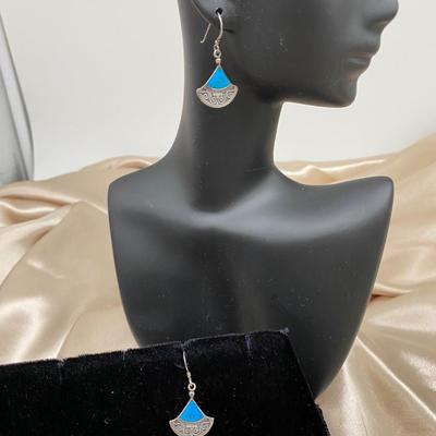 Fan Shaped Turquoise and Silver earrings