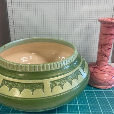 Pink vase USA and green ceramic pot