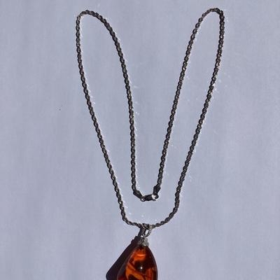 14K White Gold Necklace with Amber