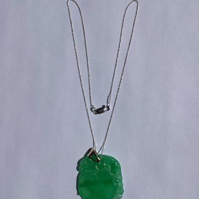 14K White Gold Necklace with Jade