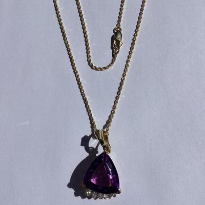 14K Gold Necklace with Purple Amethyst Pendant