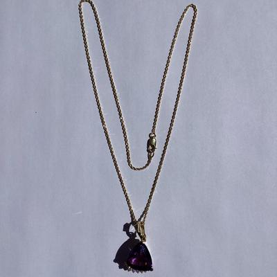14K Gold Necklace with Purple Amethyst Pendant